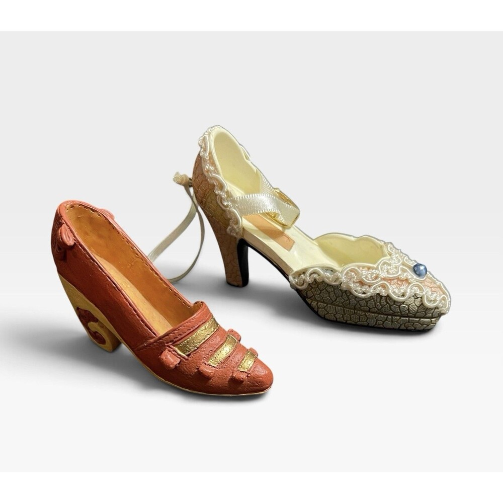 Vintage Stiletto Miniature And brown Gold Shoe. Lot Of 2 Collectibles